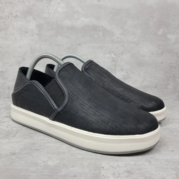 Olukai Womans Shoes Size 9.5 Black Leather Sneakers Slip On Ki'ihele ili