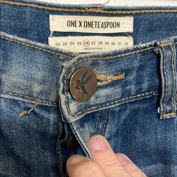 One Teaspoon Number 2’s Blue Distressed Ripped Frayed Hem Denim Shorts Boho