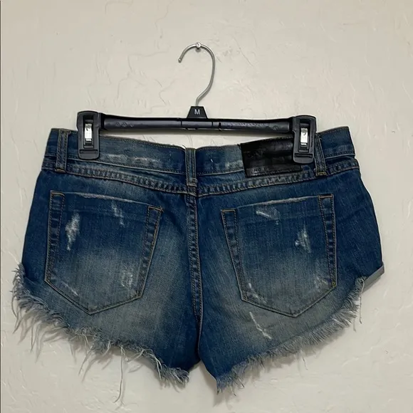 One Teaspoon Number 2’s Blue Distressed Ripped Frayed Hem Denim Shorts Boho