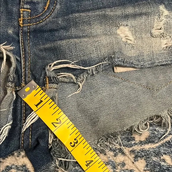 One Teaspoon Number 2’s Blue Distressed Ripped Frayed Hem Denim Shorts Boho