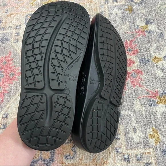 Oofos Mens 9 Womens 11 Black Camo Recovery‎ Slides Shoes Open Back Slip On