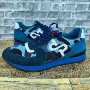 OPP France Lace-up Paint Sneakers &quot;Blue Camo&quot; Running Shoes Mens Size 10