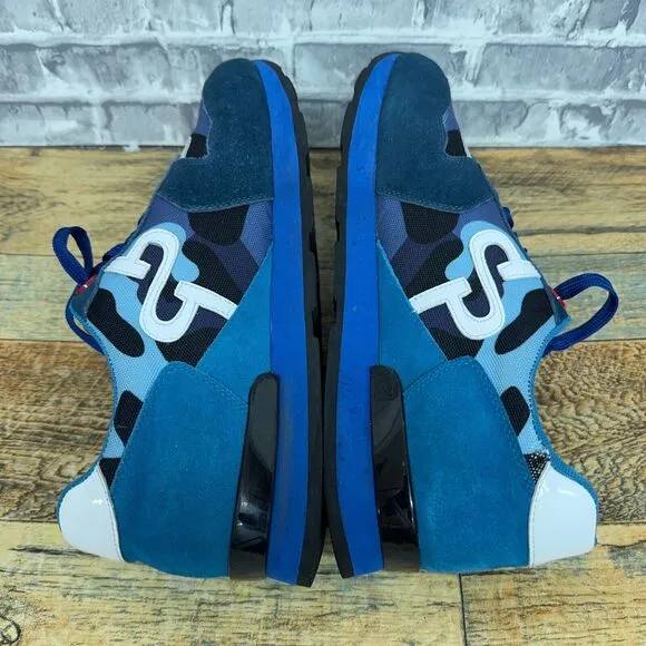 OPP France Lace-up Paint Sneakers &quot;Blue Camo&quot; Running Shoes Mens Size 10