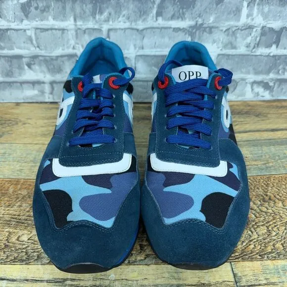 OPP France Lace-up Paint Sneakers &quot;Blue Camo&quot; Running Shoes Mens Size 10