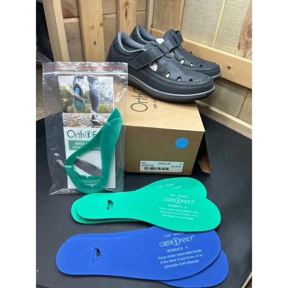Orthofeet Womens Serene Orthopedic Shoes Size 9 Black Medium With Arch Booster I