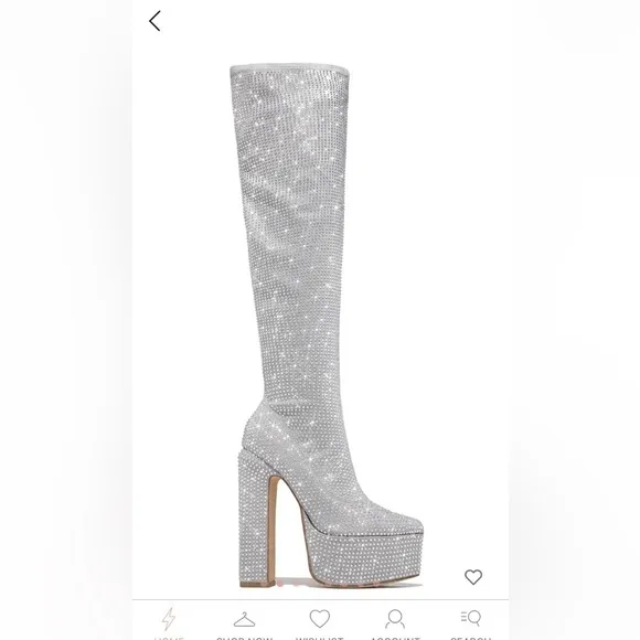 Over the knee silver ,all over Rhinestone boot , junky block heels