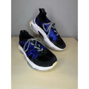 P448 Women's Shimmer Round Toe Lace Up Sneaker Shoes Blue Black Size 7