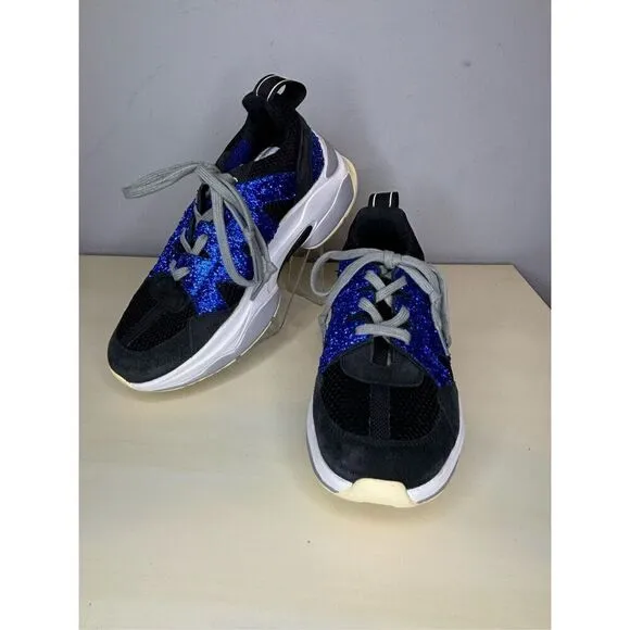 P448 Women's Shimmer Round Toe Lace Up Sneaker Shoes Blue Black Size 7
