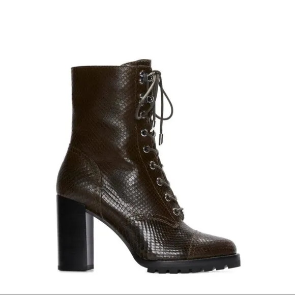 PAIGE NWOT Army Snakeskin Leather Lace-Up Heeled Naomi Ankle Boots Booties 7.5
