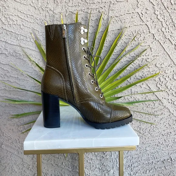 PAIGE NWOT Army Snakeskin Leather Lace-Up Heeled Naomi Ankle Boots Booties 7.5