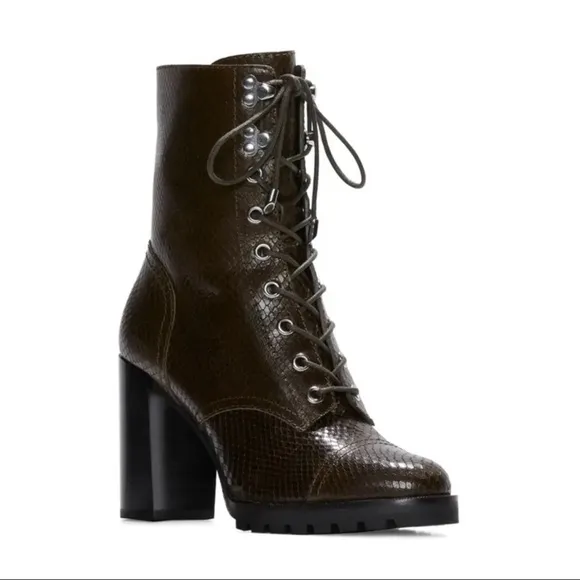 PAIGE NWOT Army Snakeskin Leather Lace-Up Heeled Naomi Ankle Boots Booties 7.5