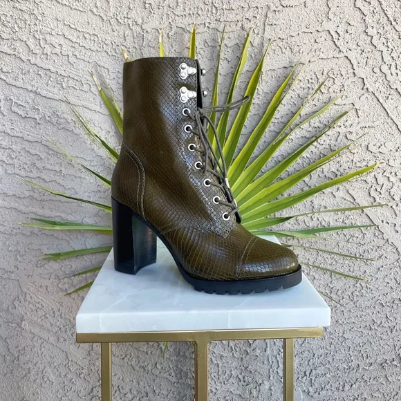PAIGE NWOT Army Snakeskin Leather Lace-Up Heeled Naomi Ankle Boots Booties 7.5