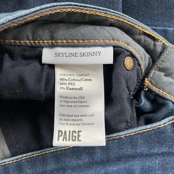 PAIGE Skyline Skinny Jeans Medium Rise Stretch Wash Blue, Size 27