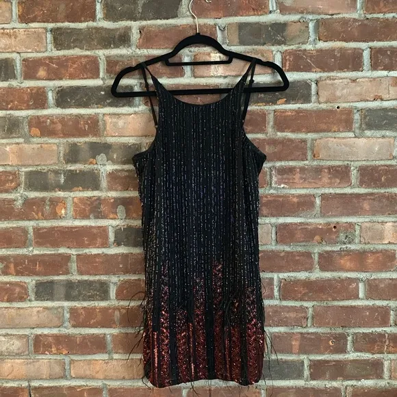 Parker Monaco Beaded Feather Dress - worn once gatsby 1920s flapper party