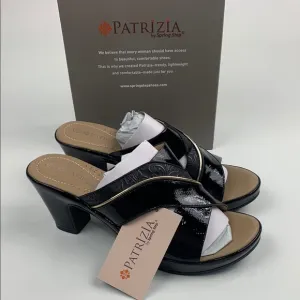 Patrizia By Spring Step Yadae Black Heeled leather Sandals Size 9 Open Toe NWT