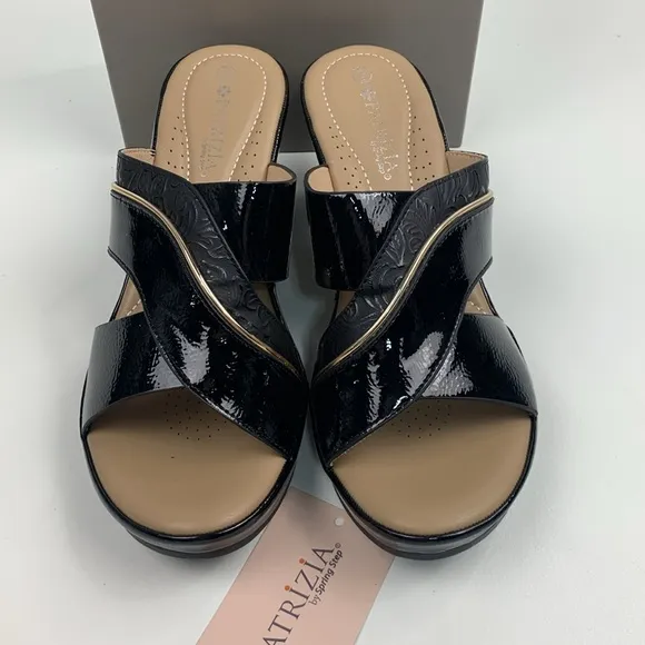 Patrizia By Spring Step Yadae Black Heeled leather Sandals Size 9 Open Toe NWT