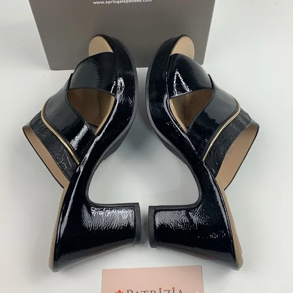 Patrizia By Spring Step Yadae Black Heeled leather Sandals Size 9 Open Toe NWT