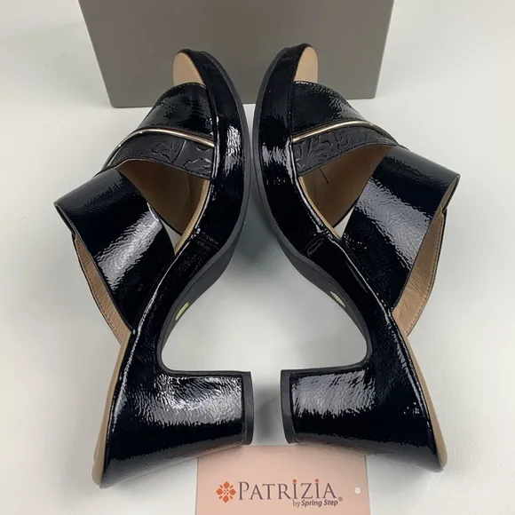 Patrizia By Spring Step Yadae Black Heeled leather Sandals Size 9 Open Toe NWT