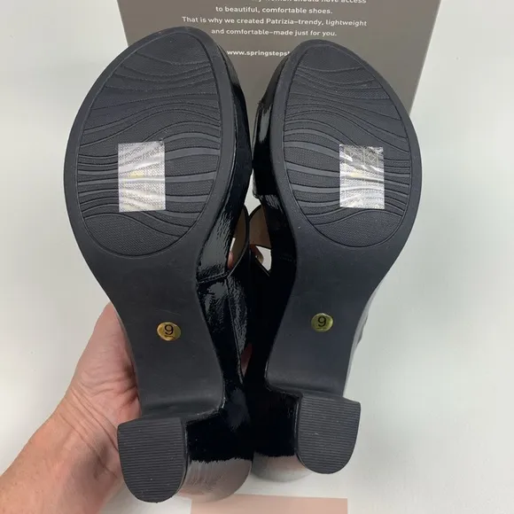 Patrizia By Spring Step Yadae Black Heeled leather Sandals Size 9 Open Toe NWT