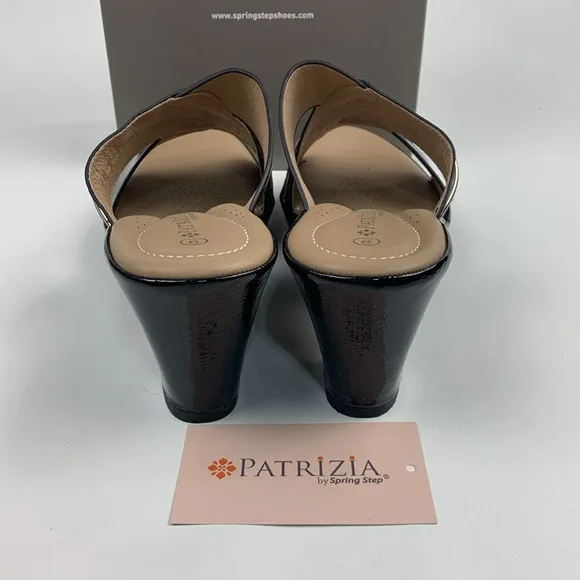 Patrizia By Spring Step Yadae Black Heeled leather Sandals Size 9 Open Toe NWT