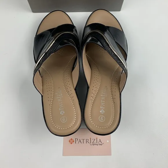 Patrizia By Spring Step Yadae Black Heeled leather Sandals Size 9 Open Toe NWT