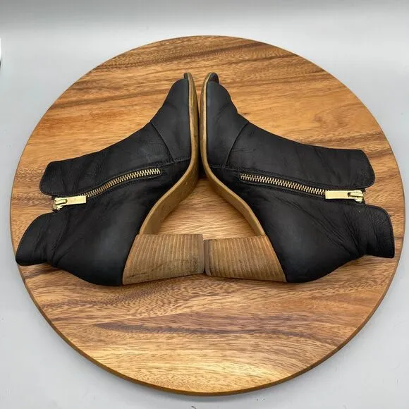 Paul Green Shoes Bellini Black Suede Open Toe Heel Booties Size 7.5 Double Zip