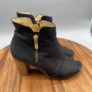 Paul Green Shoes Bellini Black Suede Open Toe Heel Booties Size 7.5 Double Zip