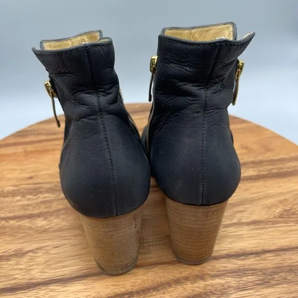 Paul Green Shoes Bellini Black Suede Open Toe Heel Booties Size 7.5 Double Zip