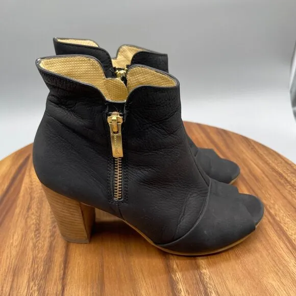 Paul Green Shoes Bellini Black Suede Open Toe Heel Booties Size 7.5 Double Zip
