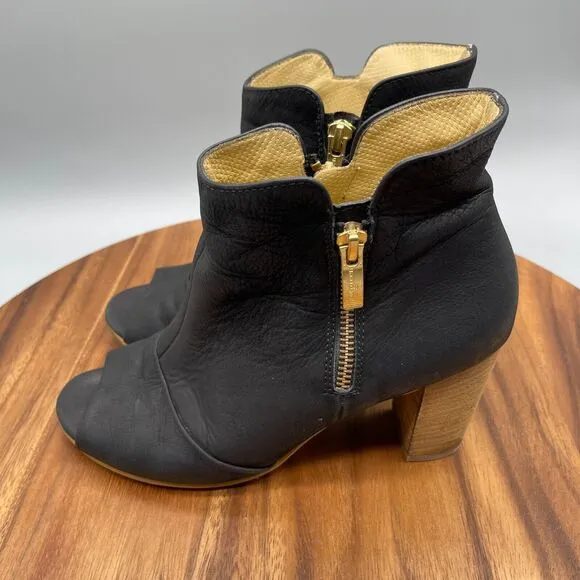 Paul Green Shoes Bellini Black Suede Open Toe Heel Booties Size 7.5 Double Zip