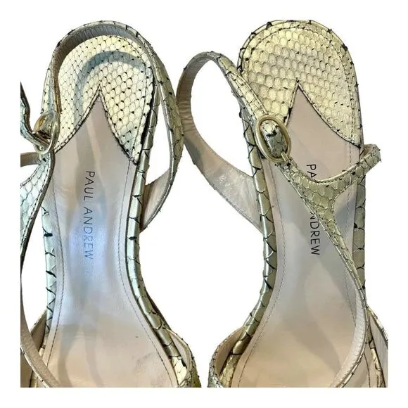 Paul Andrew Womens Heels Gold Snakeskin Open Toe Slingback Stiletto Shoes 7 (37)