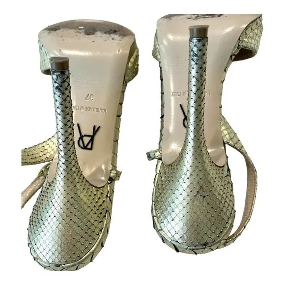 Paul Andrew Womens Heels Gold Snakeskin Open Toe Slingback Stiletto Shoes 7 (37)