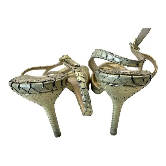 Paul Andrew Womens Heels Gold Snakeskin Open Toe Slingback Stiletto Shoes 7 (37)