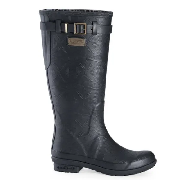 Pendleton Black Embossed Heritage Tall Rain Boots Women’s Size 6 (READ ALL)