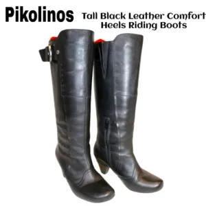 Pikolinos Womens 36 6 Tall Black Leather Comfort Walking Heels Riding Boots