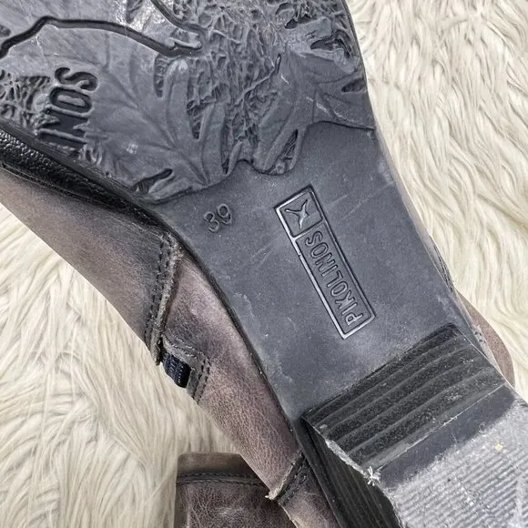 Pikolinos Women's Gray Leather Brujas Scrunch Ankle Boots