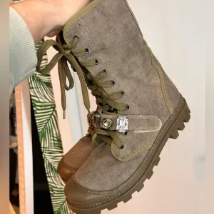 Pinko Army Green Rubber Soled Boots with Rhinestones size 8.5