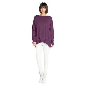 Planet by Lauren G Boat Neck Rib Sweater in Plum One Size (4-14)