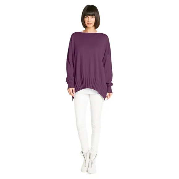 Planet by Lauren G Boat Neck Rib Sweater in Plum One Size (4-14)
