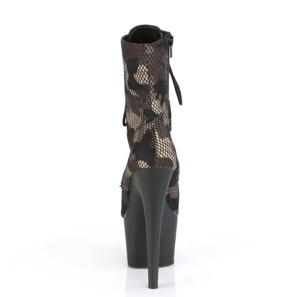 Platform Lace Up Camo High Heel Ankle Boots