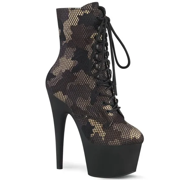 Platform Lace Up Camo High Heel Ankle Boots