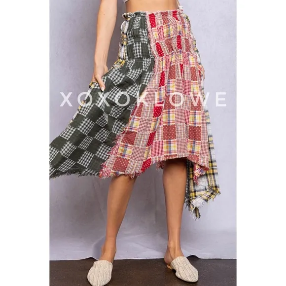 POL Convertible Midi Skirt Plaid Uneven Hem