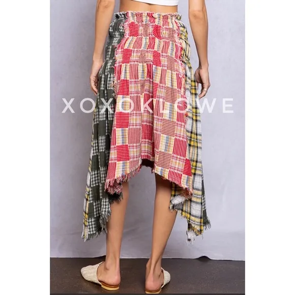 POL Convertible Midi Skirt Plaid Uneven Hem