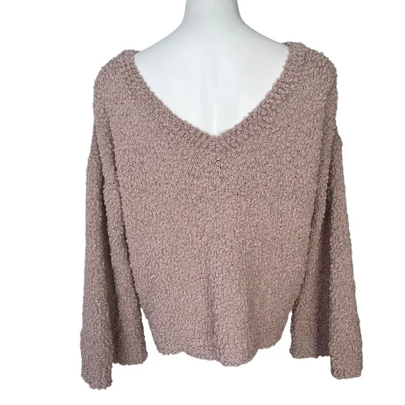 POL Kiss Me Down Popcorn Knit Sweater, Tan and Red, Sz S