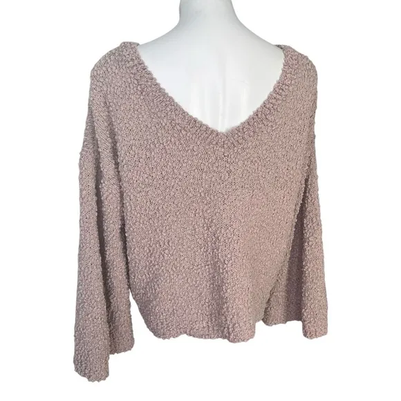 POL Kiss Me Down Popcorn Knit Sweater, Tan and Red, Sz S