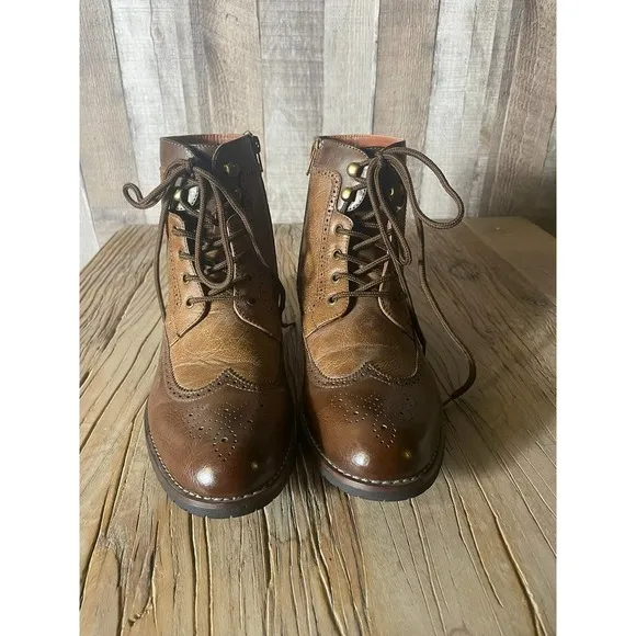 Polar Fox Cohen Mens Wingtip Motorcycle Combat Boots with Zipper