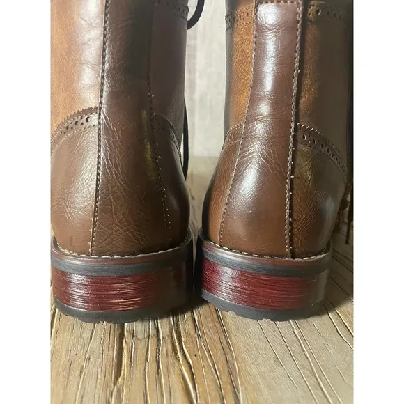 Polar Fox Cohen Mens Wingtip Motorcycle Combat Boots with Zipper