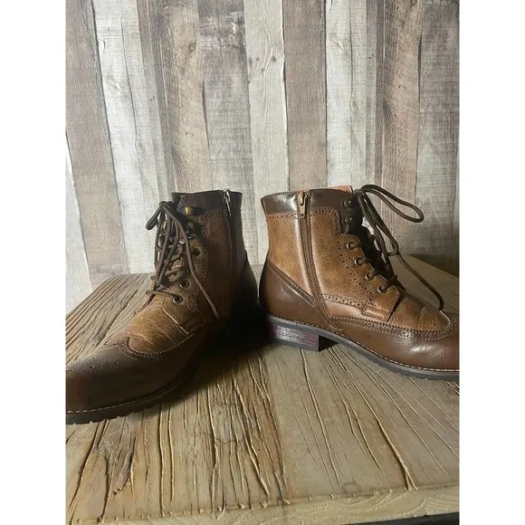 Polar Fox Cohen Mens Wingtip Motorcycle Combat Boots with Zipper