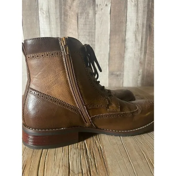 Polar Fox Cohen Mens Wingtip Motorcycle Combat Boots with Zipper