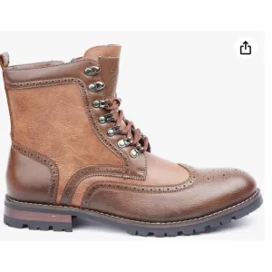 Polar Fox Cohen Mens Wingtip Motorcycle Combat Boots with Zipper